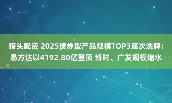 猎头配资 2025债券型产品规模TOP3座次洗牌：易方达以4192.80亿登顶 博时、广发规模缩水