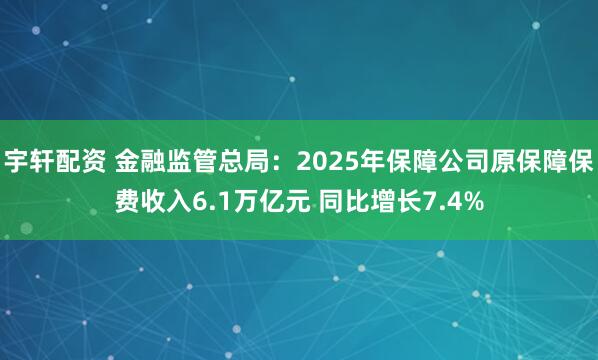 宇轩配资 金融监管总局:2025年保障公司原保障保费收入6.1万亿元 同比增长7.4%