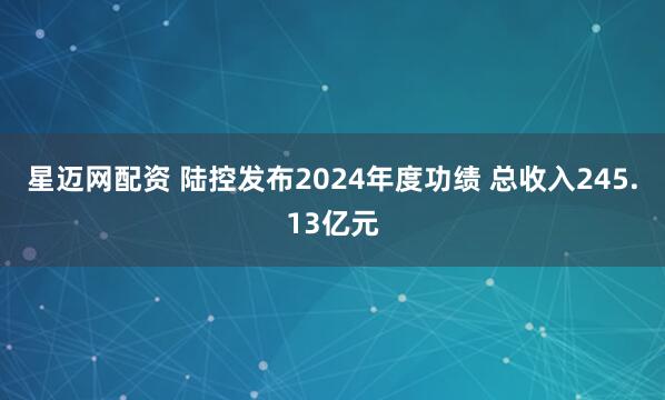 星迈网配资 陆控发布2024年度功绩 总收入245.13亿元