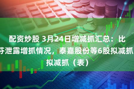 配资炒股 3月24日增减抓汇总：比音勒芬泄露增抓情况，泰嘉股份等6股拟减抓（表）