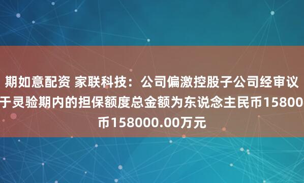 期如意配资 家联科技：公司偏激控股子公司经审议批准的处于灵验期内的担保额度总金额为东说念主民币158000.00万元